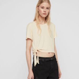 NWT $50 ALLSAINTS TUJEN Crop Tee with Knot Detail in Yellow - size Medium!